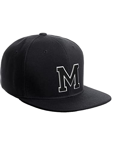 Image of I&W Hatgear Classic Snapback Hat Custom A to Z Initial Raised Letters, Black Cap White Black