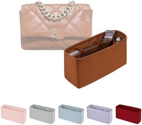 19 Bag Organizer Insert, Purse Organizer with Silky Satin Compatible with Chanel 19 Bag Maxi, Lightweight Inner Bag for Luxury Bags (Caramel, Maxi36)