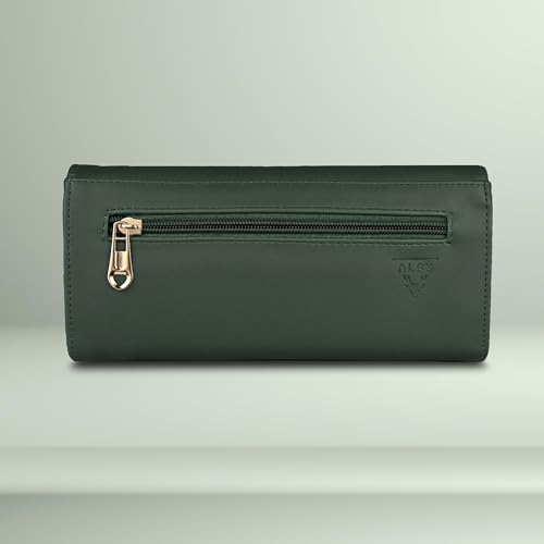 Image of ALSU Women's Hand Wallet Purse Clutch | Phone Pocket | Coin Compartment | Credit Card Slots| Zipper Pocket| Office use| Casual use| Faux Leather (Green)