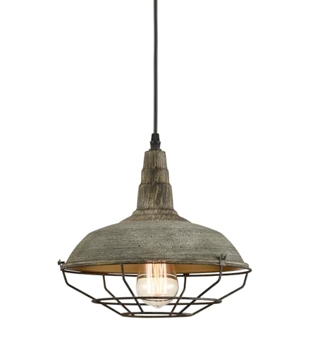 HOLKIRT Farmhouse Barn Pendant Light Dimmable Hanging Ceiling Light Fixture with Cage Stained Finish...