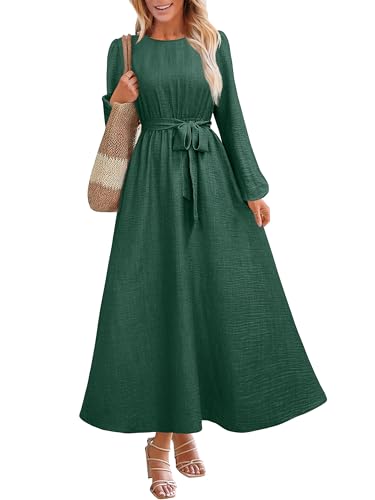 ANRABESS Womens Long Sleeve Dress 2025 Fall Casual Empire Waist A-Line Flowy Maxi Dresses with Pockets Vacation Outfits