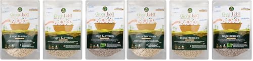 Image of Greenhabit Jowar, Ragi & Bajra 1.2 kg trio Kurmura pack (Bajri Puff 400 gm,Jowar Puffs 400 g, nachini puff 400g Kurumura a.k.a Sorghum, Finger millet & Pearl Millet Puffed (Pack of 2)