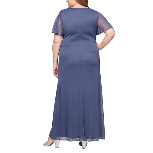 Image of Alex Evenings Women's Long Surplice Neckline Mother of The Bride Dress with Flutter Sleeve Dress (Plus Size)