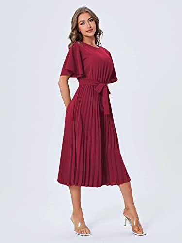 Milumia Women's Elegant Belted Pleated Flounce Sleeve Long Dress4