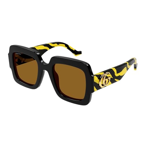 Gucci GG1547S 004 Sunglasses Women's Black/Yellow Pattern/Brown 50mm