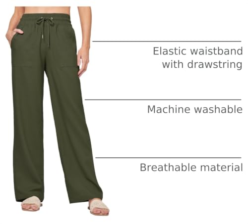 Image of Willit Women Linen Pants Wide Leg Casual Palazzo Pants Cotton Linen Lounge Beach Summer Pants with Pockets 29 inch /31 inch / 33 inch