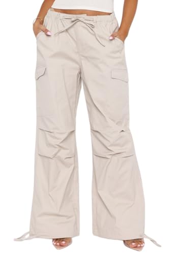 Women Cargo Pants Wide Leg Casual Baggy Parachute Pants Multi Pockets Y2K Straight Trousers