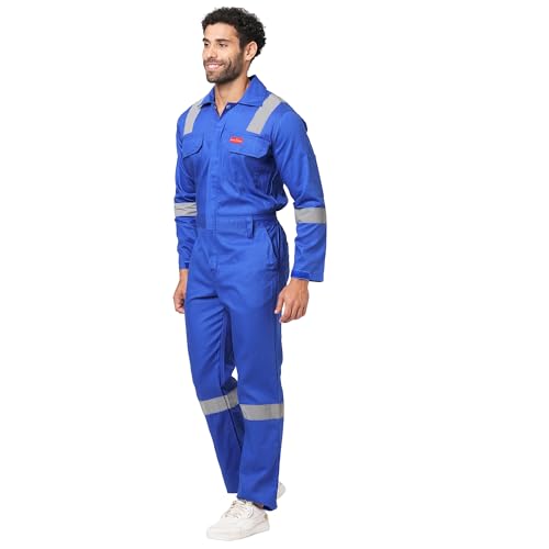 MEN'S COTTON INDUSTRIAL BOILER SUIT (COVERALLS) WITH REFLECTIVE TAPE, 200 GSM, SIZE 46-3XL, ROYAL BLUE.