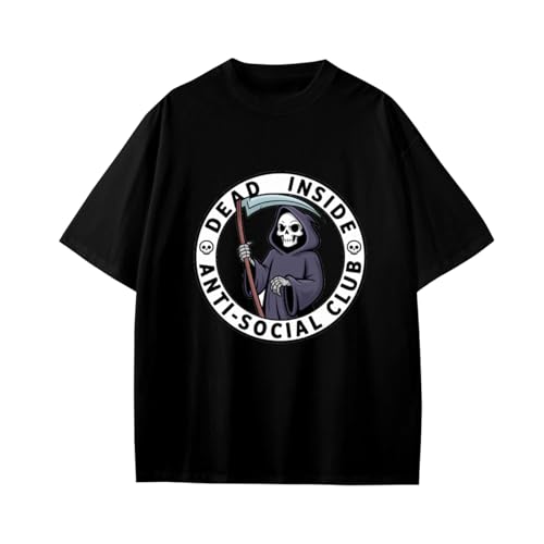 Funny Skull Dead Inside Anti-Social Club Boys Girls Teens T-Shirt Anime Gift