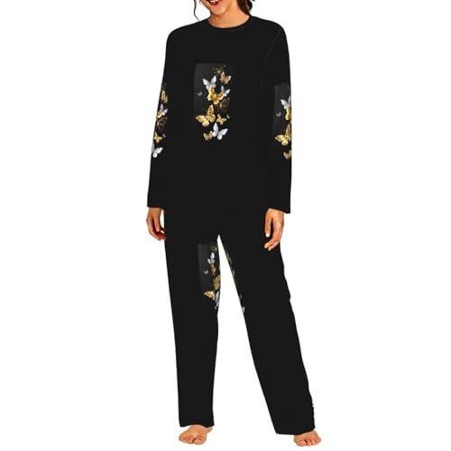 Ensemble pyjama femme papillons dorés au design raffiné