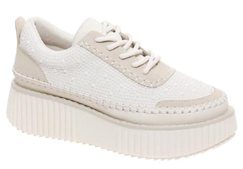 Pierre Dumas Women's Pearl Stitch Platform Sneakers, Low Top, Cream