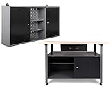 Ondis24 Werkstatteinrichtung, Werkstatt mit Werkbank 120 cm, mit höhenverstellbaren Füßen,passender Werkzeugschrank 120 cm breit, mit 2 Ablagen, abschließbare Türen, TÜV geprüft