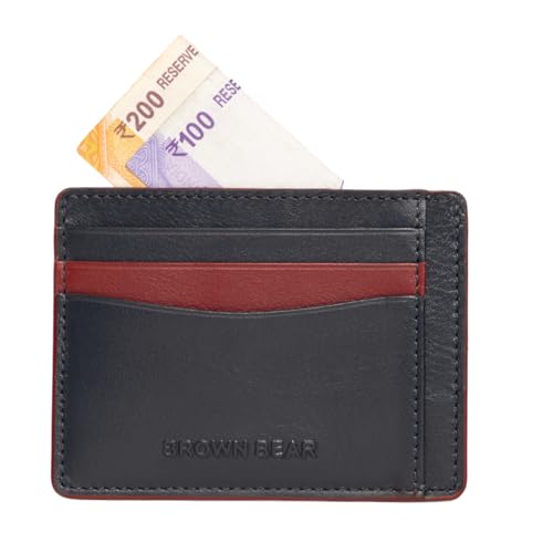 Image of BROWN BEAR Premium Branded Men's Card Holder - Stylish, RFID Leather Card Holder (Blue /Red)