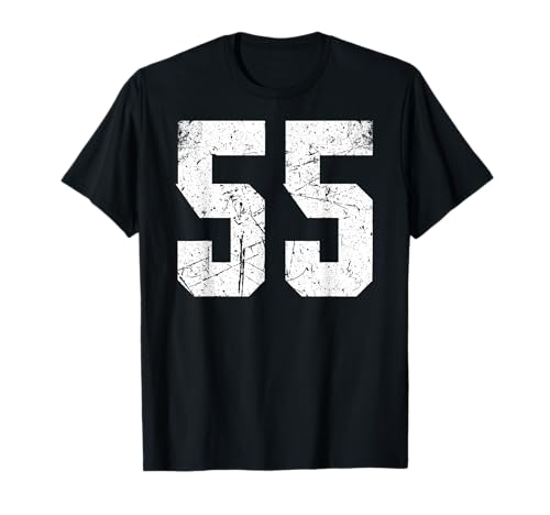 Number 55 Sport White Vintage Varsity Number T-Shirt