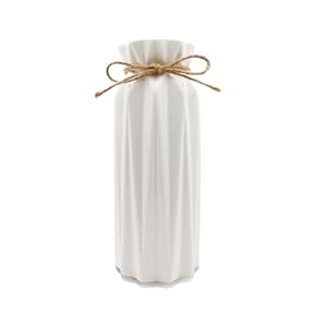Vase Blanc 21.5cm Haut Glaçage, Vase de Fleurs Moderne en céramique avec Corde de Jute, Vases décoratifs pour Herbe de la Pampa Fleurs séchées, Vase Boho pour Home Salon Table à Manger Décoration