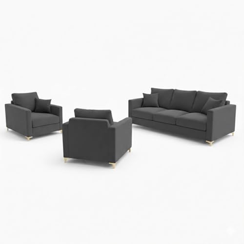 Image of Hayes Rich Velvet Suede 3+1+1 Seater Sofa Set | Golden Aesthetic Legs | Soft Touch Comfort Seating | 5 Person Seating | Modern Living Room Set (Dark Grey)