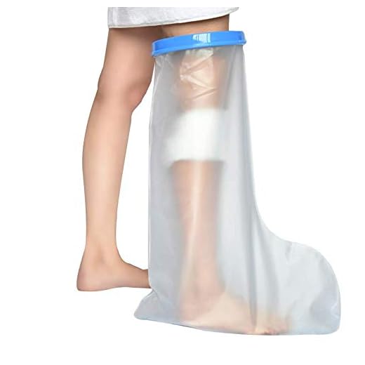 Hain - Funda para piernas de adulto, protector transparente impermeable para vendaje de ducha con protección de sello para pies, rodilla, tobillo en el baño o natación, 100% reutilizable (tamaño