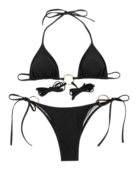 f&m fashion Women's Triangle String Bikini Set with O-Ring Detail, Halter Neck, Side-Tie Bottom-picture-43