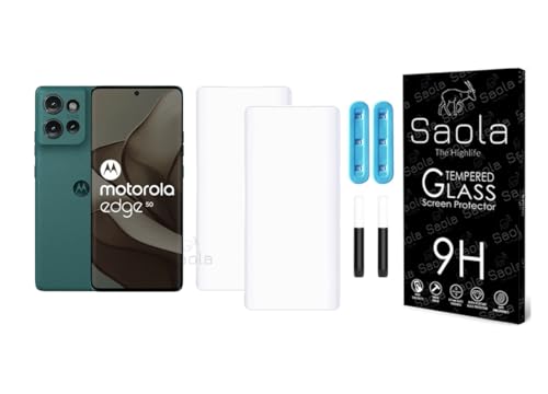 Image of Saola 2-Pack UV Curved Tempered Glass for Motorola Edge 50 | 9H Hardness | Edge-to-Edge Full Screen Coverage | UV Light Installation | Scratch Resistant | Case Friendly Screen Protector. (6.7 Inches)