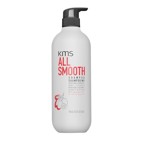 KMS ALLSMOOTH Champú para cabello medio a fuerte, fuerte, antiencrespamiento, antipelo, suave, brillo, aceituna renovada, sin siliconas, formulación vegana, 750 ml