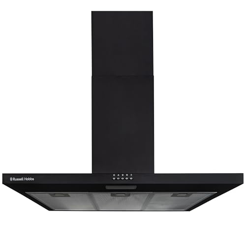 Russell Hobbs Chimney Cooker Hood 90cm T-Shaped Kitchen Extractor Fan in Black 3 Speed Settings & LED Light Extraction & Recirculation Features 3 x Washable Aluminium Filters RHTCH900B1B
