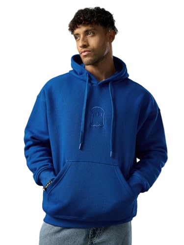 Sweat à capuche bleu broderie détails streetwear coupe surdimensionnée