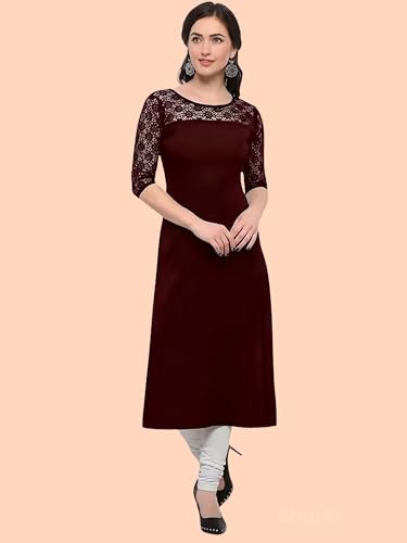 Image of Women's Crepe A-line Straight Kurtis, Plain Casual Wear Kurtis