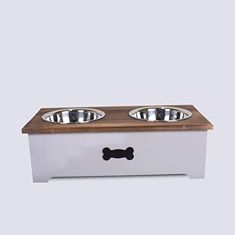 Luxury Dog Food Feeding Stand Station Stainless Double Raised Bowls Pet Feeder (Medium, Grey) Cover