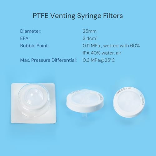 Image of Pack of 10 Hydrophobic PTFE Syringe Filters 0.2μm 25mm for Air Venting, Sterile Individually Packaged