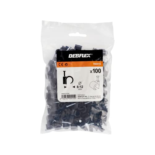 DEBFLEX Attache Câble, Range Câble, Fixation Câble électrique, Clips Câble, Serre Câble, Cavalier Câble, Attache, Câble avec Clou Acier, 100 Attache Fils D8/12 Noir 700415 – Image 5