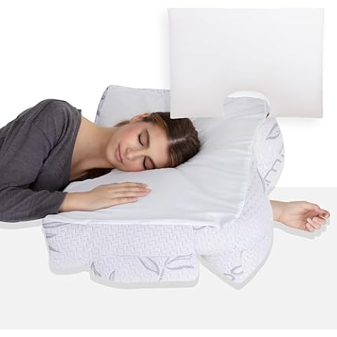 Wife Pillow Combo - Charcoal Shredded Memory Foam Arm Pillow : White & 50/50 Blend Goose Down Feather Topper : White - Medium Soft Arm & Body Positioning Pillow & Soft Support Topper with Zipper Cover