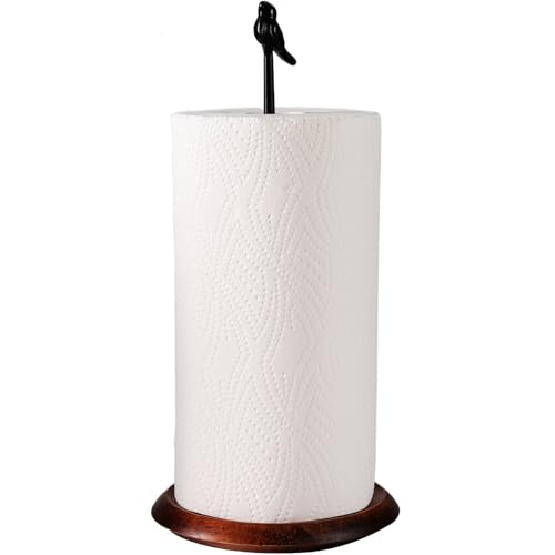 Porte-rouleau d'essuie-tout en bois massif et métal - Design adorable oiseau - Autoportant - Sans perçage - En bois massif et métal - Résistant à la...