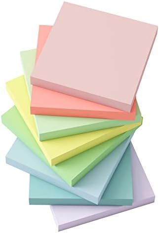 EOOUT Pastel Sticky Notes,8 Pads, 3x3 Inches, Self-Stick Note Pads, 100 Sheets/Pad, Super Adhesive Memo Pads, Easy to Post Notes for Study, Works
