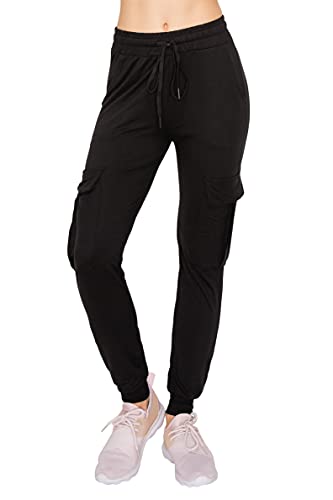 ALWAYS Cargo Jogger Pants for Women, High Waisted Sweatpants with Pockets, Super Soft Casual Lounge Pants for Athletic Yoga & Gym, Cotton Drawstring Trousers, Black S - image 2