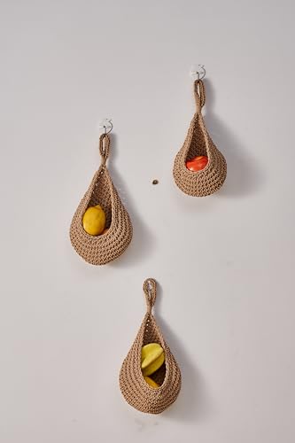 Ycsst Hanging Fruit Baskets for Kitchen - 3 Pack Boho Wall Hanging Basket (brown)