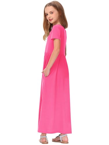 Image of Deerose Girls Maxi Dress Short Sleeve Casual Long Dresses with Pockets 5-14 Years