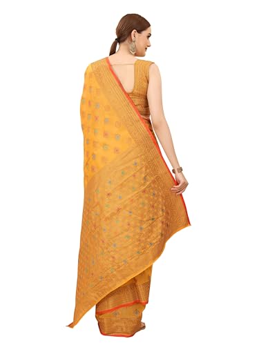 Image of SWORNOF Women's Banarasi Patola Silk Blend Saree with Blouse Piece (Orange)