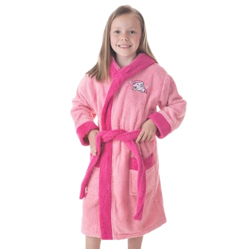 Dhestia Home - Albornoz Infantil Niña Algodón Natural 100% Capucha y Bolsillos New Unicorn - Color ROSA, Talla Talla 6/8 Años