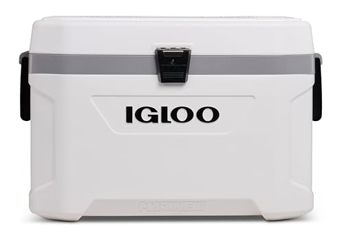 Igloo Marine Ultra 54 QT Cooler - Glaciere Rigide 51L - Isolation THERMECOOL - Protection UV - Poignees Confort - CoolRiser - Peche Mer Bateau - Blanc