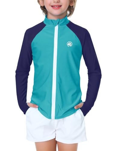 Image of AOBUTE Unisex Kids Zipper Rash Guard Boys UPF 50+ UV Protection Sun Shirt with Thumb Hole 3-12 Years