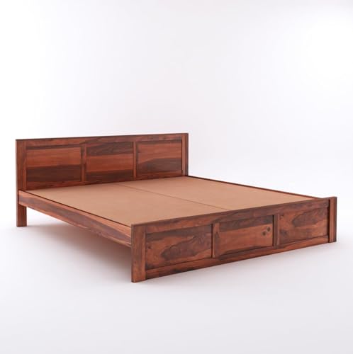 Image of SANKAT MOCHAN Industries Solid SHEESHAM Honey Brown Wooden King Size Delha Desine Bed Double Bed Furniture for Bedroom Living Room, Home & Hostel (Honey Finish) Matters Size (6 * 6.5)