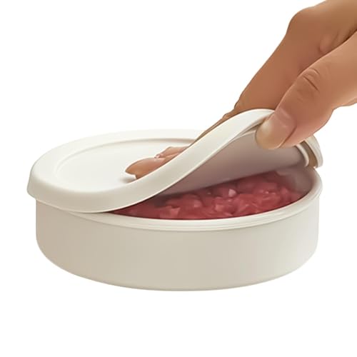 Prensa de hamburguesas – Molde de silicona beige para carne, diseño antiadherente, de almacenamiento de 10 cm con tapa, recipiente para calefacción de cocina, congelador para uso