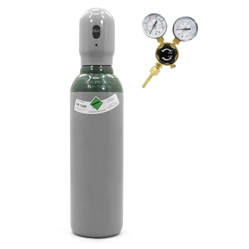 Argon Gasflasche 5l gefüllt 4.8 mit Druckminderer Set | Reines Schweißgas (100%) 150 bar für WIG/TIG Schweißen | Neue Schutzgasflasche 10 Jahre TÜV + Mini Regler Ar/CO2 2 Manometer Bestschweissen.de