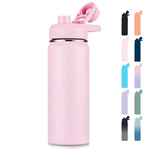 Image of Fijinhom Insulated Water Bottle with Handle, 304 Stainless Steel Water Bottles with Wide Mouth, Double Wall Vacuum Sports Water Bottle, BPA Free, Keep Cold and Hot, 18 Ounces, Pink