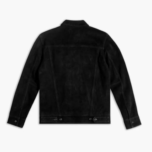Image of Isaac & David Chicago Men's Vintage Trucker Suede Leather Jacket - Denim Biker Cafe Racer Causal Western Cowboy Jacket