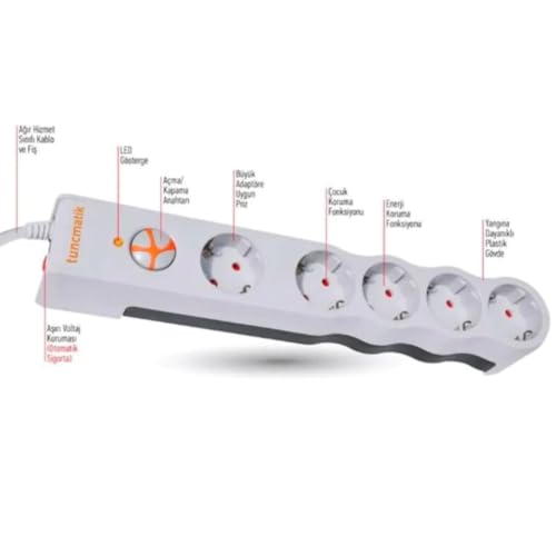 Tuncmatik Powersurge 5 Biały 250 x gniazdo sieciowe 250 V 3 m - Listwa zasilająca (350 J, 250 x gniazdo sieciowe, Typu F, 250 V, 50 Hz, 10 A)