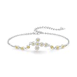 Pulsera de margaritas de plata de ley 925 con cruces de flores, pulsera de margaritas, joyas regalos para mujeres y niñas, Plata de ley