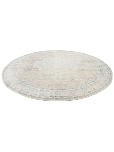 RugVista Nadia, Dywan, Vintage, Ø 200 cm, Okrągły, Wysoki, Czyścić wyłącznie chemicznie, oeko_tex_100, Kremowa biel/Greige