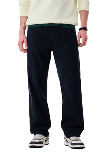 Image of SNITCH Men Casual Jeans | Relaxed Fit Straight Leg Washed Pattern & Drawstring Closure | 100% Cotton Denim Fabric for All Day Comfort & Everyday Wear