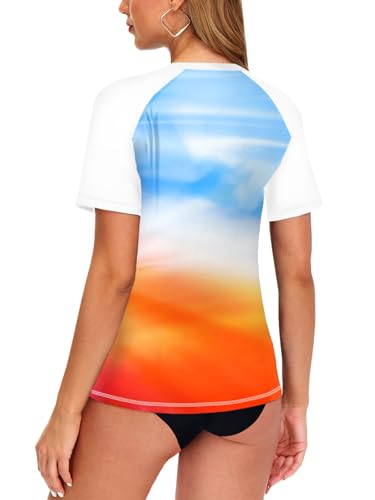 Image of AOBUTE Women Short Sleeve Rash Guard Gradient Sun Protection Swim Shirts